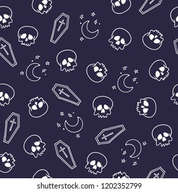 Seamless pattern with skulls and coffins.