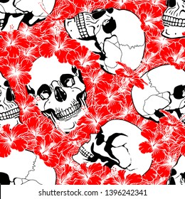 Seamless pattern with skulls and flowers