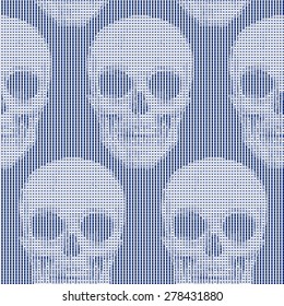 Seamless pattern with skulls and geometric shapes and optical effects. Vector. Illustration for textiles, wallpaper, fabrics. Black and white.
