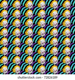 Seamless pattern of skulls with headphones