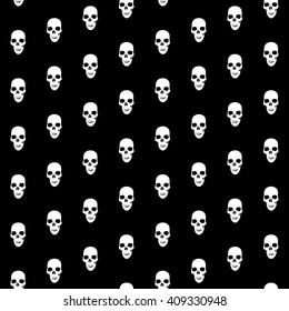 Seamless Pattern with Skulls Isolated on Black. Vector Illustration with Monochrome Tile Composition.