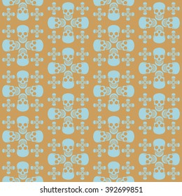 seamless pattern with skulls, ocher to blue
