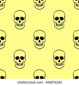 Seamless pattern with skulls on beige background. Vector Illustration