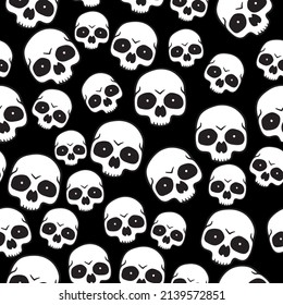 seamless pattern skulls on a black background.Vector Illustration
