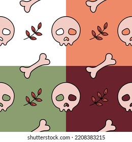Seamless pattern with skulls on black background. Vector illustration for Prints