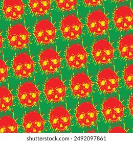 Seamless pattern with skulls on a black background. Vector illustration.