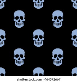 Seamless pattern with skulls on a black background. Vector Illustration