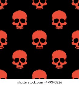 Seamless pattern with skulls on a black background. Vector Illustration