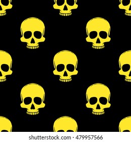 Seamless pattern with skulls on a black background. Vector Illustration