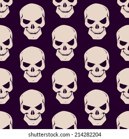 Seamless pattern of skulls on a dark background