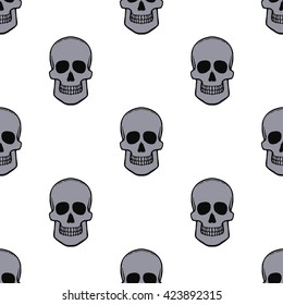 Seamless pattern with skulls on lilac grey background. Vector Illustration