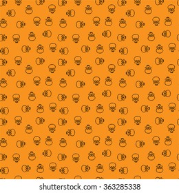 Seamless pattern skulls on orange background. Vector Illustration