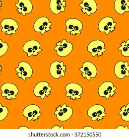 Seamless pattern skulls on orange background. Vector Illustration