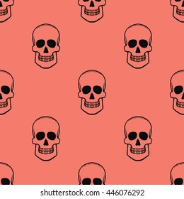 Seamless pattern with skulls on peach echo background. Vector Illustration