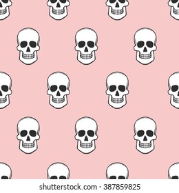 Seamless pattern with skulls on rose quartz background. Vector Illustration
