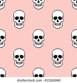 Seamless pattern with skulls on rose quartz background. Vector Illustration