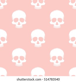 Seamless pattern with skulls on a rose quartz background. Vector Illustration