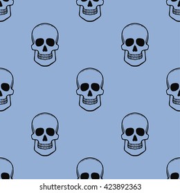 Seamless pattern with skulls on serenity background. Vector Illustration