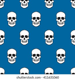 Seamless pattern with skulls on snorkel blue background. Vector Illustration