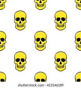 Seamless pattern with skulls on white background. Vector Illustration