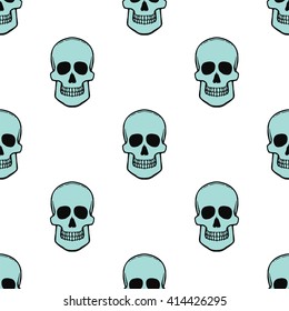 Seamless pattern with skulls on white background. Vector Illustration