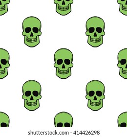 Seamless pattern with skulls on white background. Vector Illustration