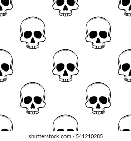 Seamless pattern with skulls on a white background. Vector Illustration