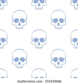 Seamless pattern with skulls on a white background. Vector Illustration