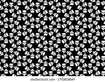 Seamless pattern with skulls. Ornamental black and white background. Vector monochrome illustration. Endless texture.