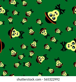 seamless pattern with skulls in the pirate hat on a green background for textile, wrapping paper, decorations
