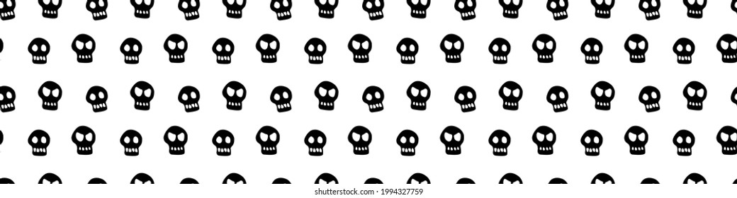 Seamless pattern with skulls. Primitive cartoon flat style. Background and texture on theme of Halloween, danger, death, war, poison. For fabric, packaging, party, poster, banner