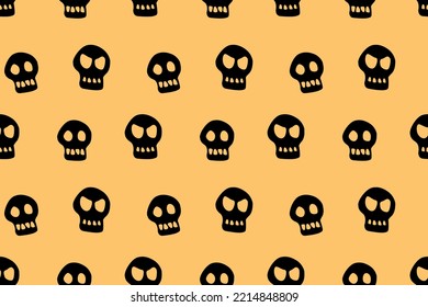 Seamless pattern with skulls. Primitive cartoon flat style. Background and texture on theme of Halloween, danger, death, war, poison. For fabric, packaging, party, poster, banner