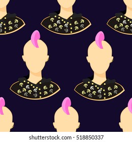 seamless pattern with skulls punk girl on dark vector illustration