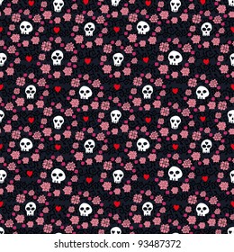 Seamless pattern with skulls and roses