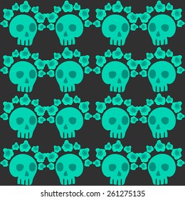 seamless pattern with skulls and roses. Mexican Day of the Dead. Cute doodle drawing