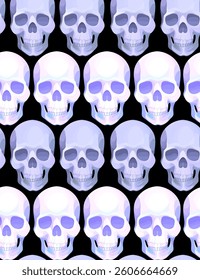 Seamless pattern with skulls in a row on a black background