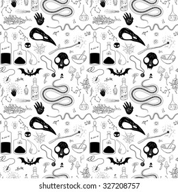 Seamless pattern with skulls and skeletons of animals for Halloween