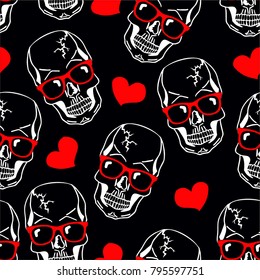 Seamless pattern and skulls   skull vector seamless pattern white and hearts  skulls background  Day the Dead celebration 