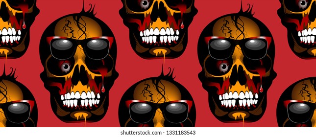 Seamless pattern with skulls in sunglasses for your design. Vector graphics