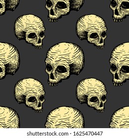 Seamless pattern with skulls. Vector hand drawing illustration