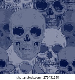 Seamless pattern with skulls. Vector. Illustration for textiles, wallpaper, fabrics, packaging cover. Black and white.