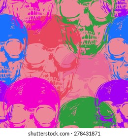 Seamless pattern with skulls. Vector. Illustration for textiles, wallpaper, fabrics, packaging cover.