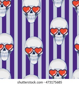 Seamless pattern with skulls. Vector illustration.