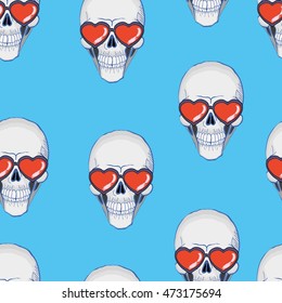 Seamless pattern with skulls. Vector illustration.