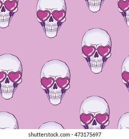 Seamless pattern with skulls. Vector illustration.