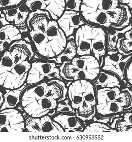 seamless pattern with skulls. Vector illustration background. Black and White