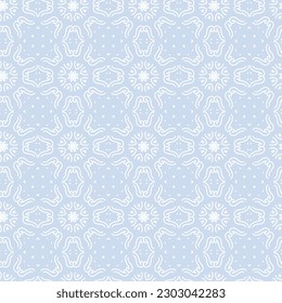 Seamless pattern with sky blue color. Vector illustration with floral ornate design.