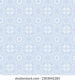 Patrón sin brillo con color azul cielo. Ilustración vectorial con diseño floral ornamentado.