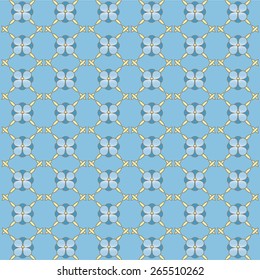 The seamless pattern with sky blue hydrangea's flowers drawn on a sky blue background