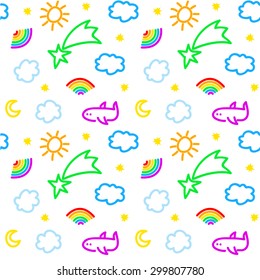 Seamless pattern with sky objects, in vector